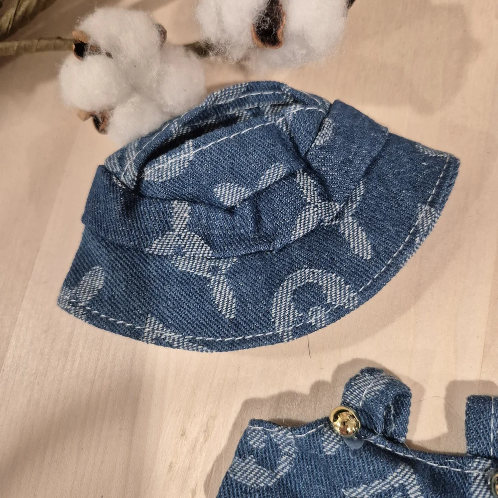 🎊🎊NEW🎊🎊 ADORABLE!! LABUBU Clover Overalls And Hat In LIGHT BLUE DENIM ONLY
